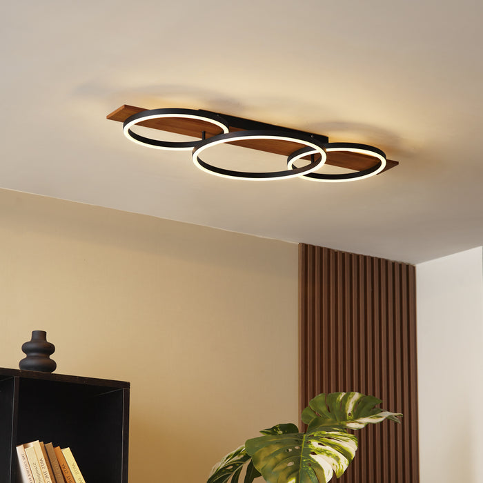 QAZQA Design plafondlamp zwart rond incl. LED 3-staps dimbaar