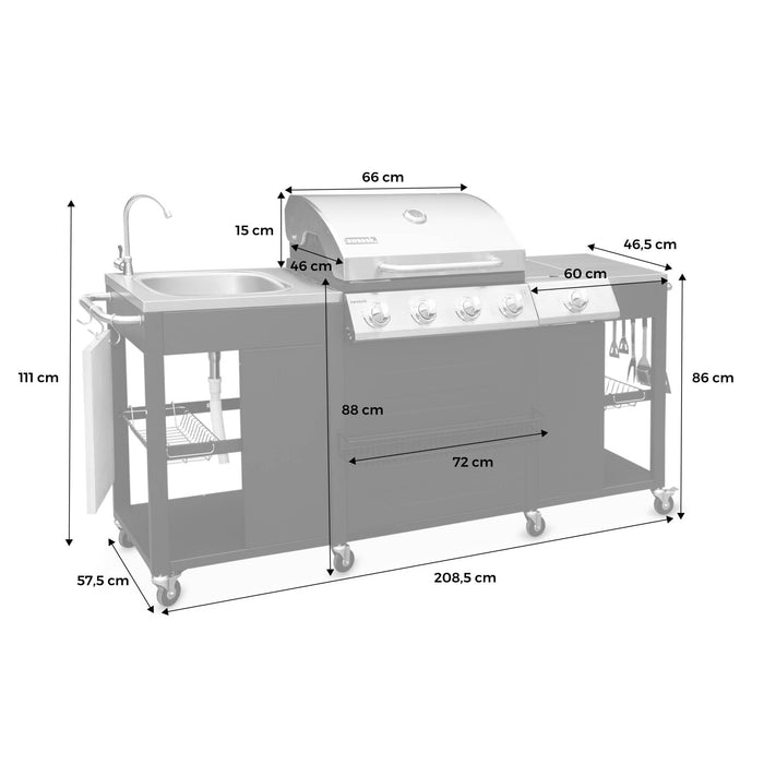 sweeek - Gasbarbecue met 4 branders + 1 zijbrander met accessoires en