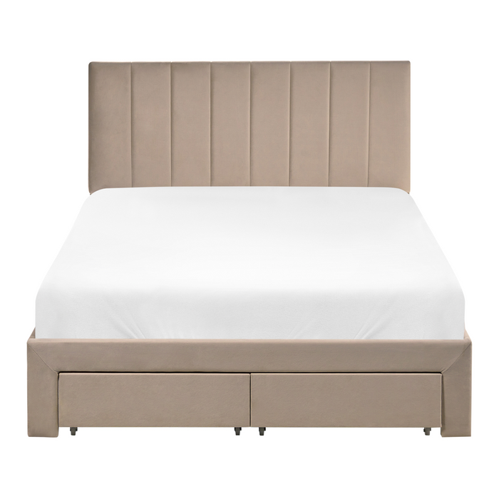 Beliani-LONZAC-Bed met opbergruimte-Taupe-120 x 200 cm-Fluweel