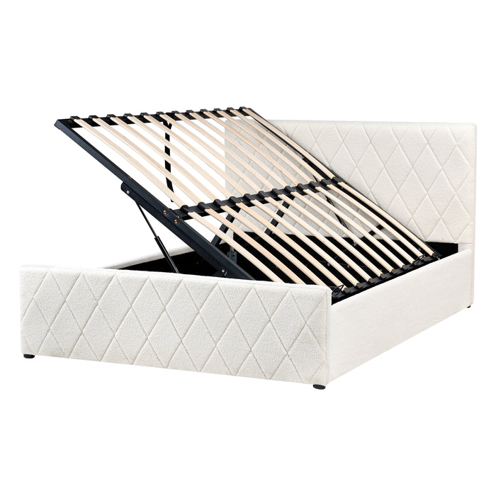 Beliani-ROCHEFORT-Bed opbergruimte-Gebroken wit-140 x 200 cm-Bouclé