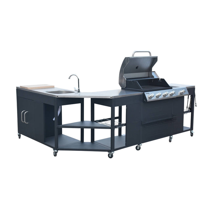 sweeek - Gasbarbecue met 4 branders + 1 zijbrander, buitenkeuken met