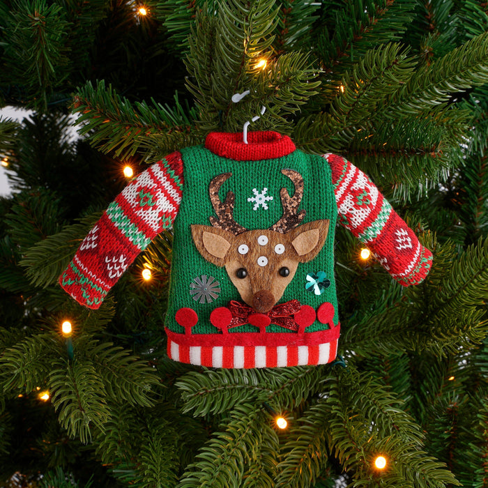 House of Seasons Kerst Ornament Sweater - H15 cm - Groen