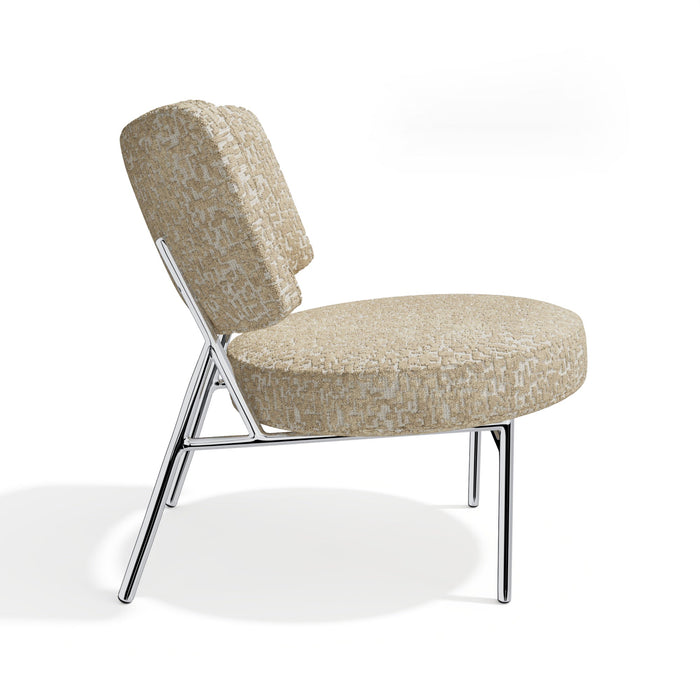Woonkamerfauteuil in beige structuurstof met patroon