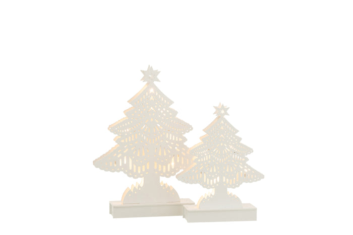 J-Line decoratie Kerstboom - hout - wit - large - LED lichtjes