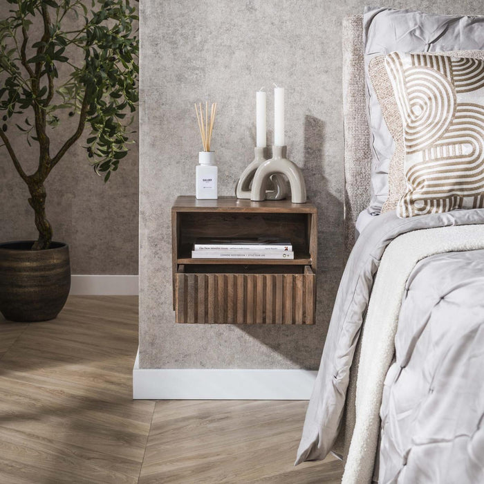 Fraaai Marino zwevend nachtkastje - 1 lade en open vak - acaciahout
