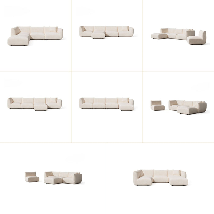 Modulaire 7-zits hoekbank links in crèmekleurig chenillefluweel