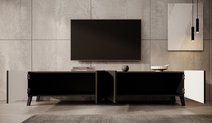 Meubella - TV-Meubel Pepinos 2 - Mat zwart - 200 cm