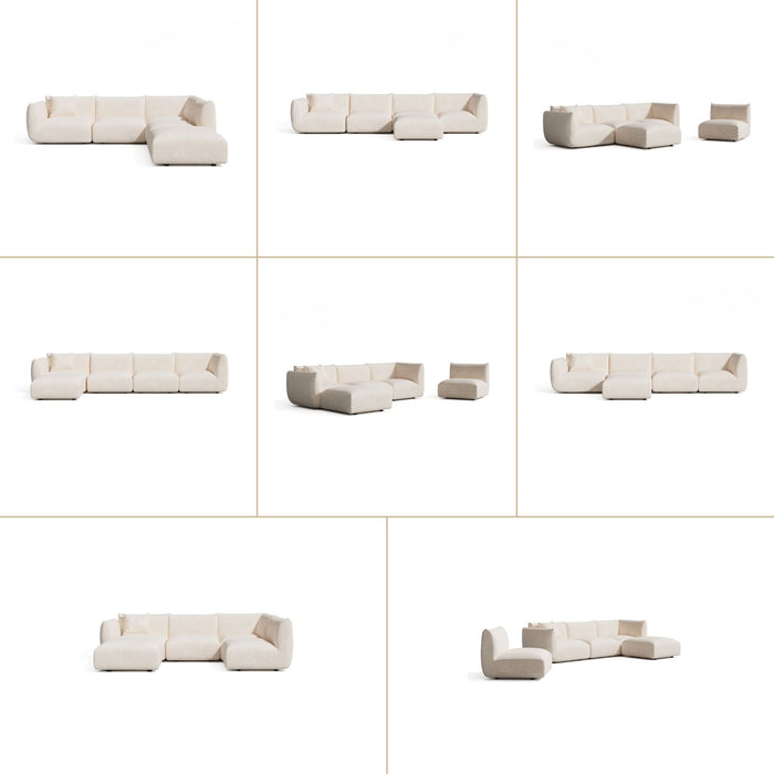 Modulaire 7-zits hoekbank rechts in crèmekleurig chenillefluweel