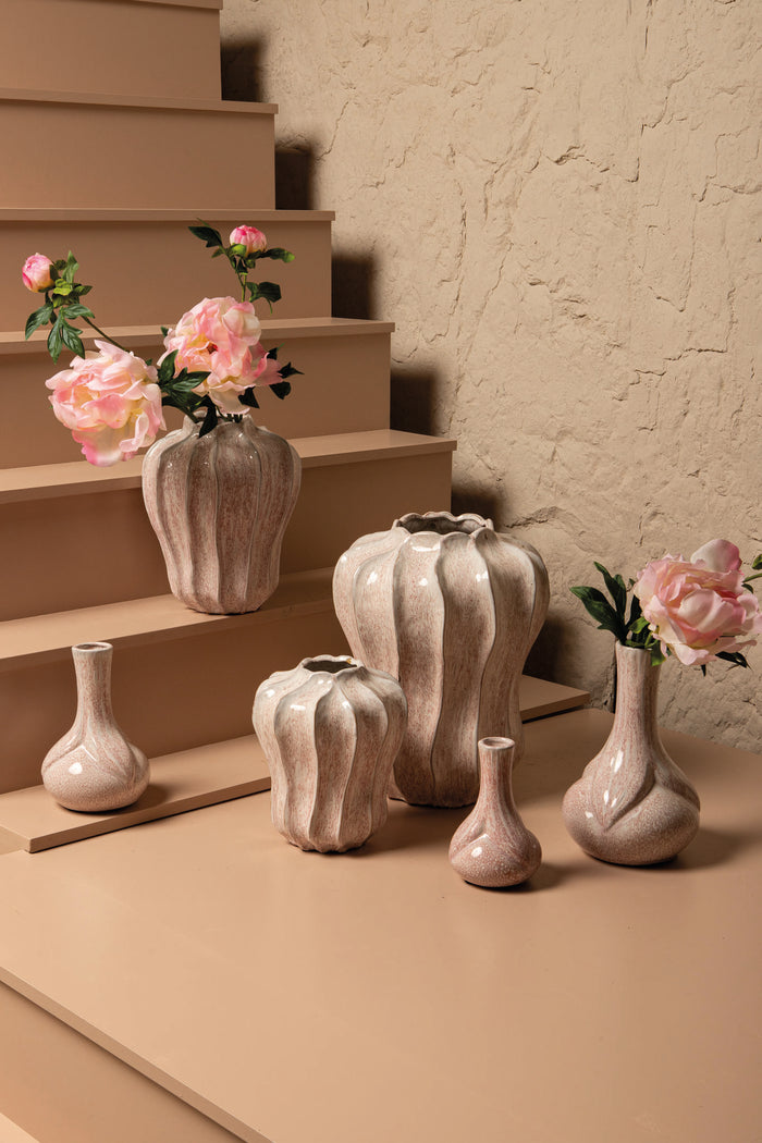 PTMD Hamish Pink Ceramic Round Wavy Shaped Vase M