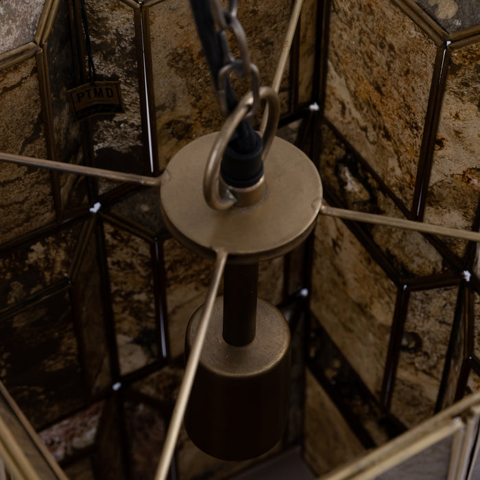 PTMD Layra Brass stone veneer hanging lamp antique