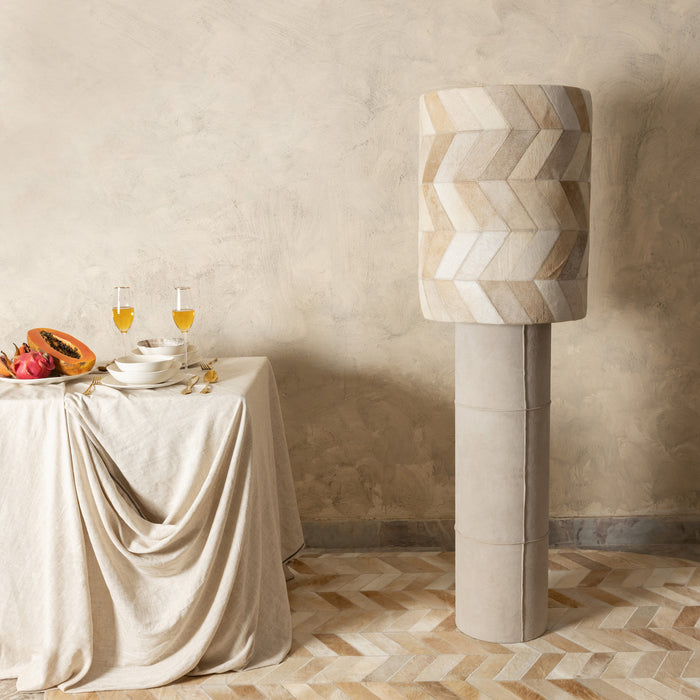 PTMD Joanne Beige suede floor lamp patch cowhair shade