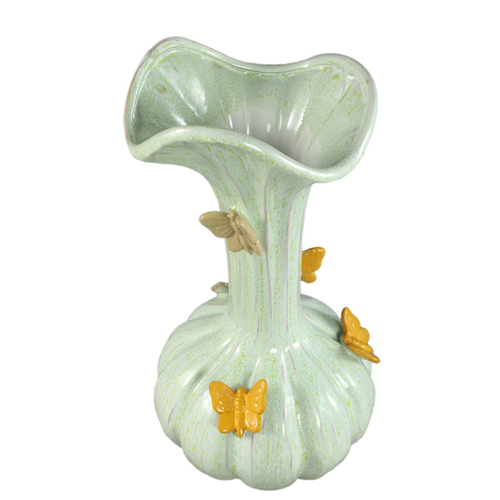 PTMD Tamarae Green Ceramic Flowy Vase W Butterfly L