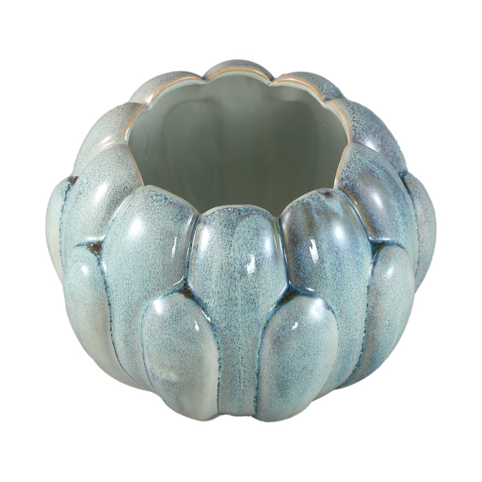 PTMD Divinder Petrol Ceramic Ribbed Pot Round L