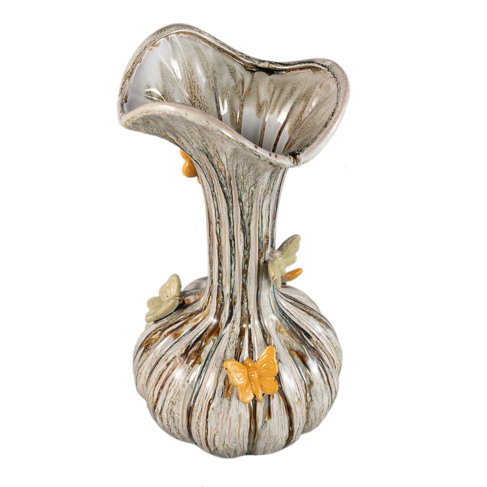 PTMD Tamarae Cream Ceramic Flowy Vase W Butterfly L