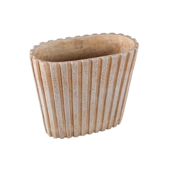 PTMD Marijus Cream Oval Cement Pot Ribbed L