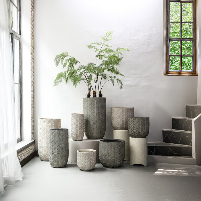 PTMD Suguna White Round Magnesium Pot Squares High SV3