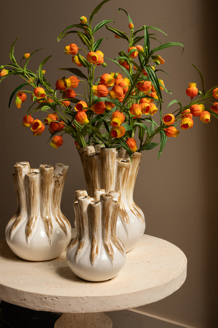 PTMD Manali Cream Ceramic Round Vase Colored Tubes M