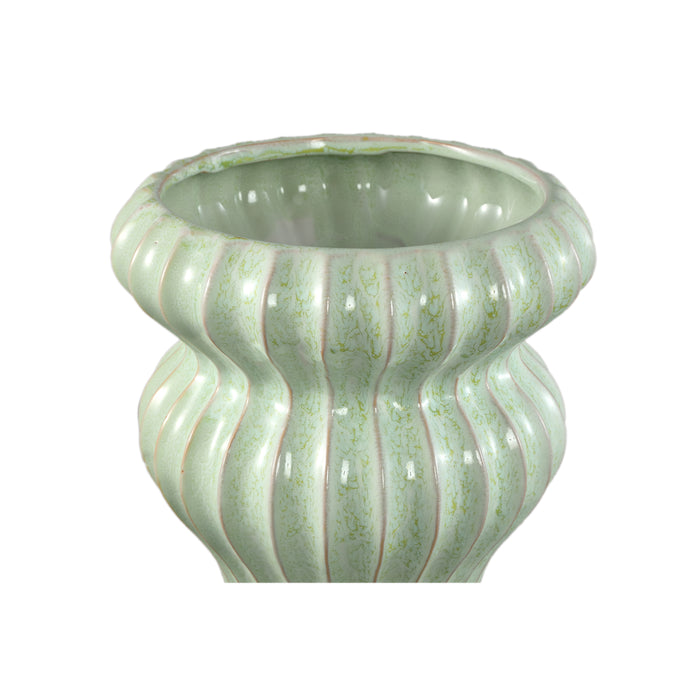 PTMD Glenna Mint Ceramic Round Ribbed Pot W Bulbs L