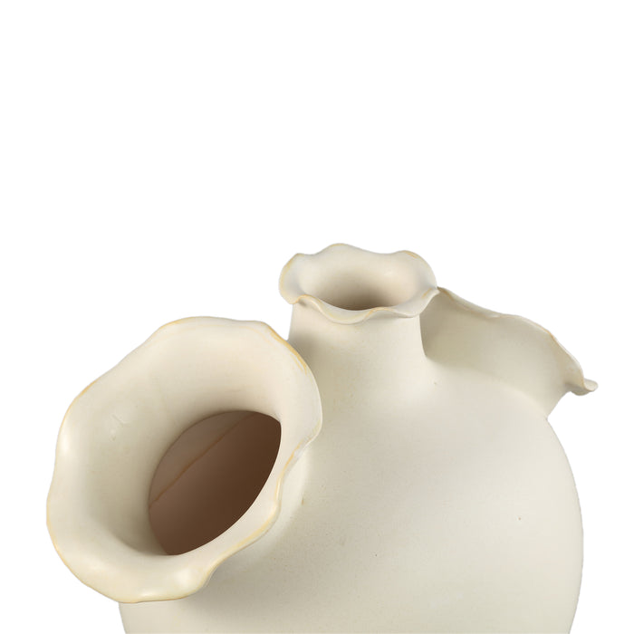 PTMD Umme Cream Round Glazed Ceramic Vase Wavy Edges L
