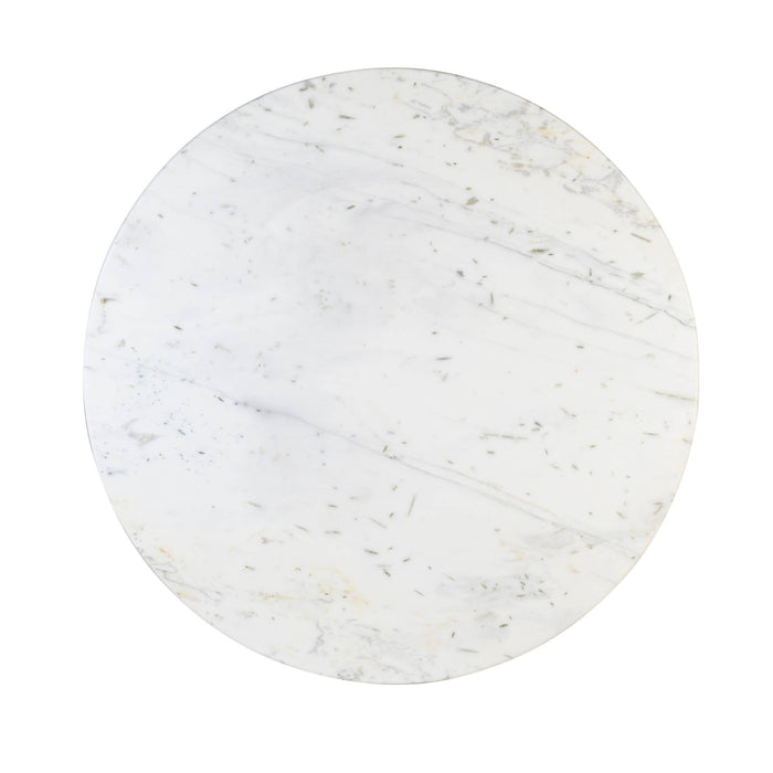 PTMD Neelim White Marble Dining Table Ribbed Base Round