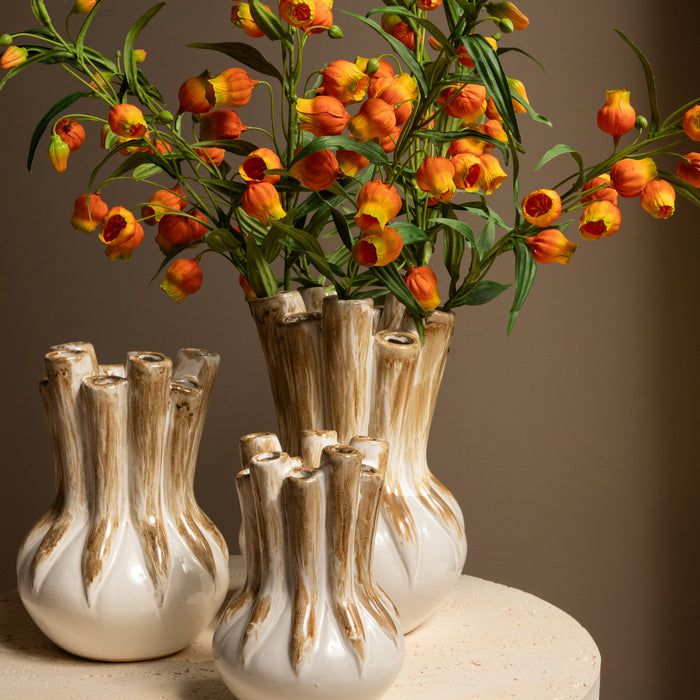 PTMD Manali Cream Ceramic Round Vase Colored Tubes L