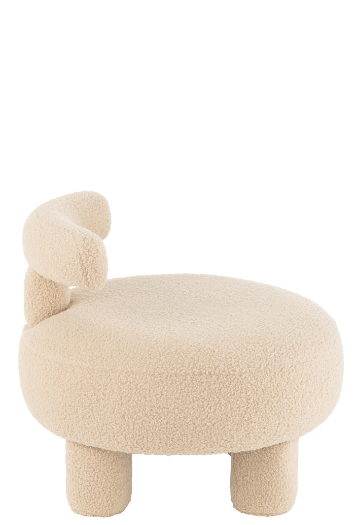 J-Line kruk Rond met Rugleuning Bouclé - textiel - beige