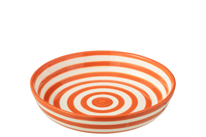 J-Line schaal Granada Stripes Low - keramiek - wit|oranje -