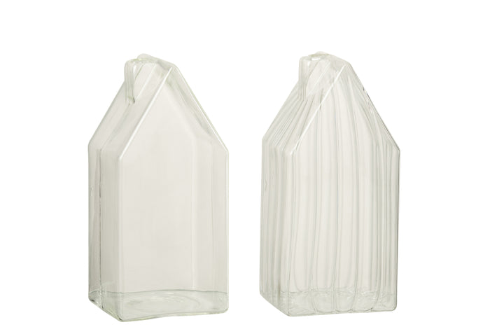 J-Line decoratie Huis Effen|Gestreept - glas - transparant -