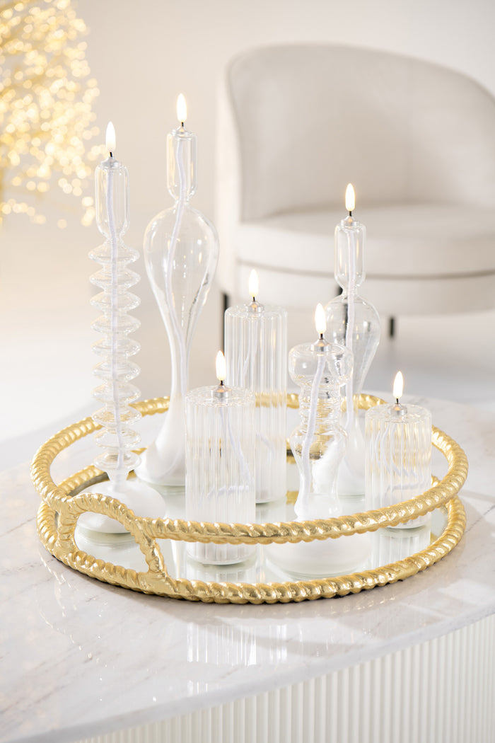 J-Line kaars Strepen - glas - transparant - medium - LED