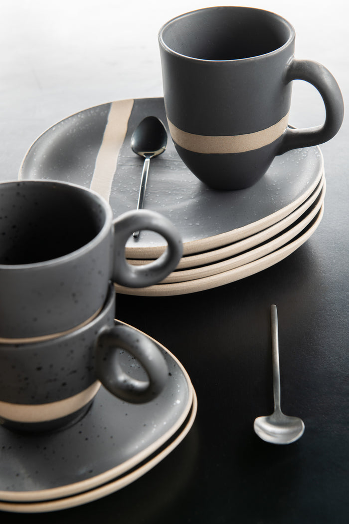 J-Line bord - keramiek - zwart|taupe - small