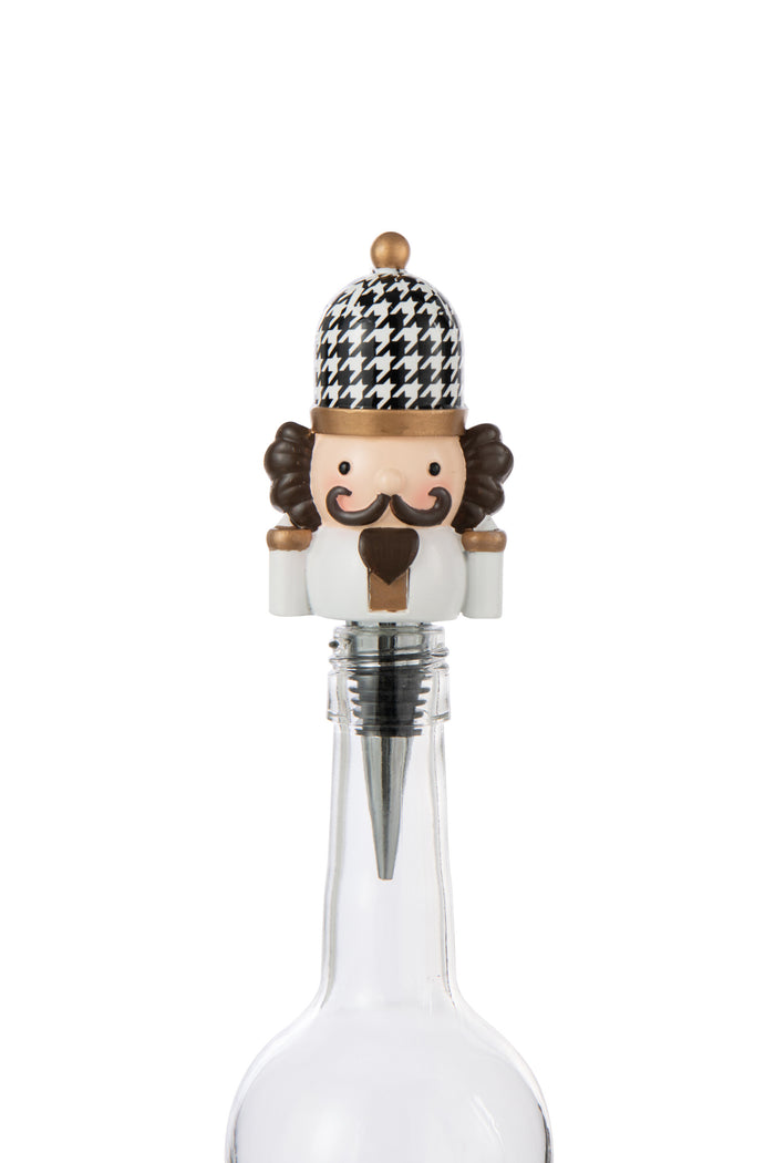 J-Line wijnstopper Pied-De-Poule - polyresin - zwart|wit - d