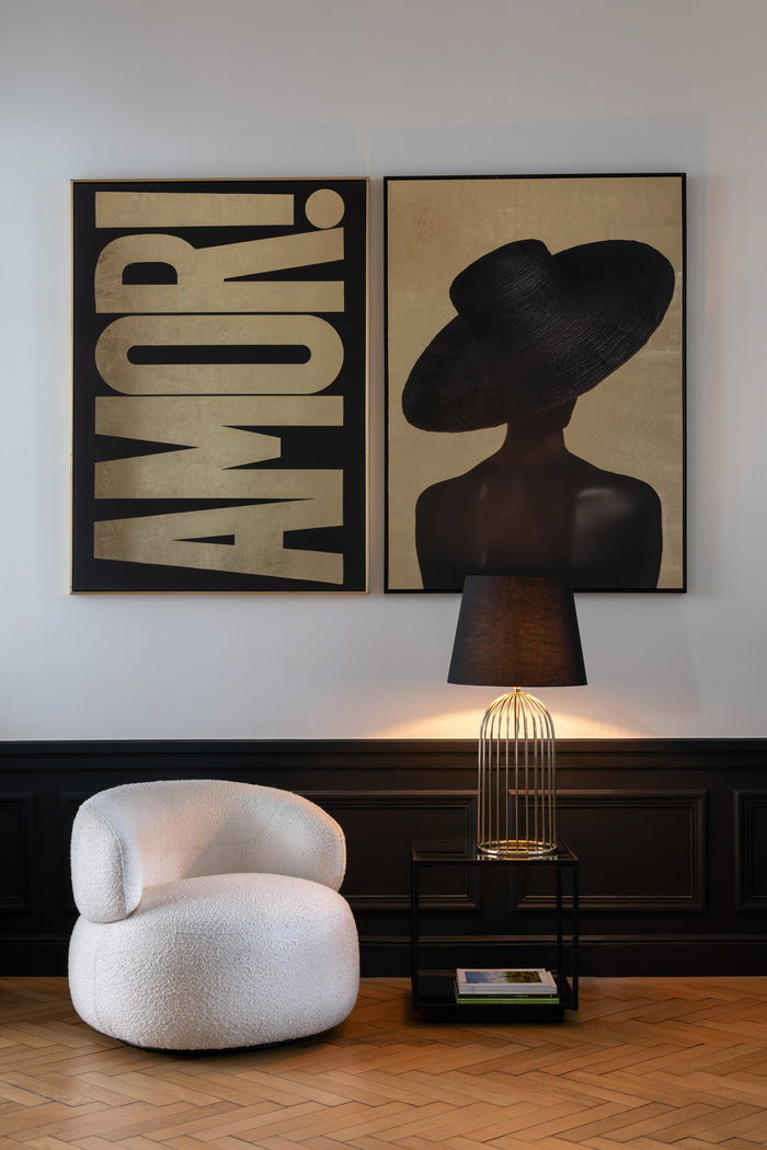 J-Line wanddecoratie Rechthoek Zora - canvas - zwart|goud