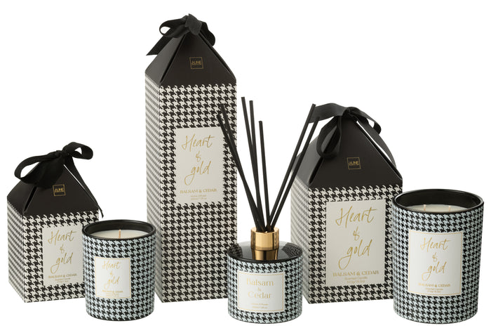 J-Line geurolie + stokjes Heart - glas - wit|zwart