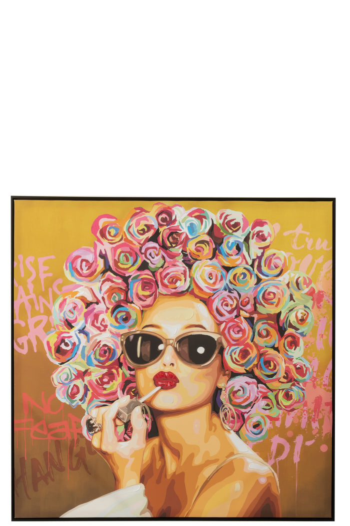 J-Line wanddecoratie Graffiti Vrouw Lipstick - canvas|verf -