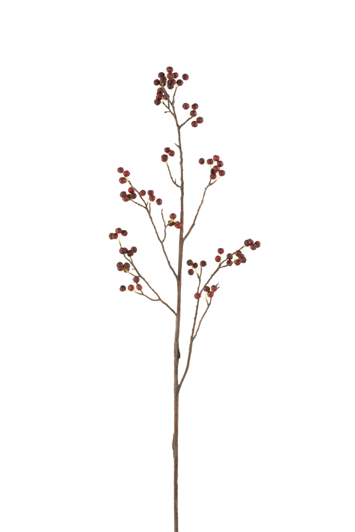 J-Line decoratie tak Bessen Fijn - kunststof - rood|groen -