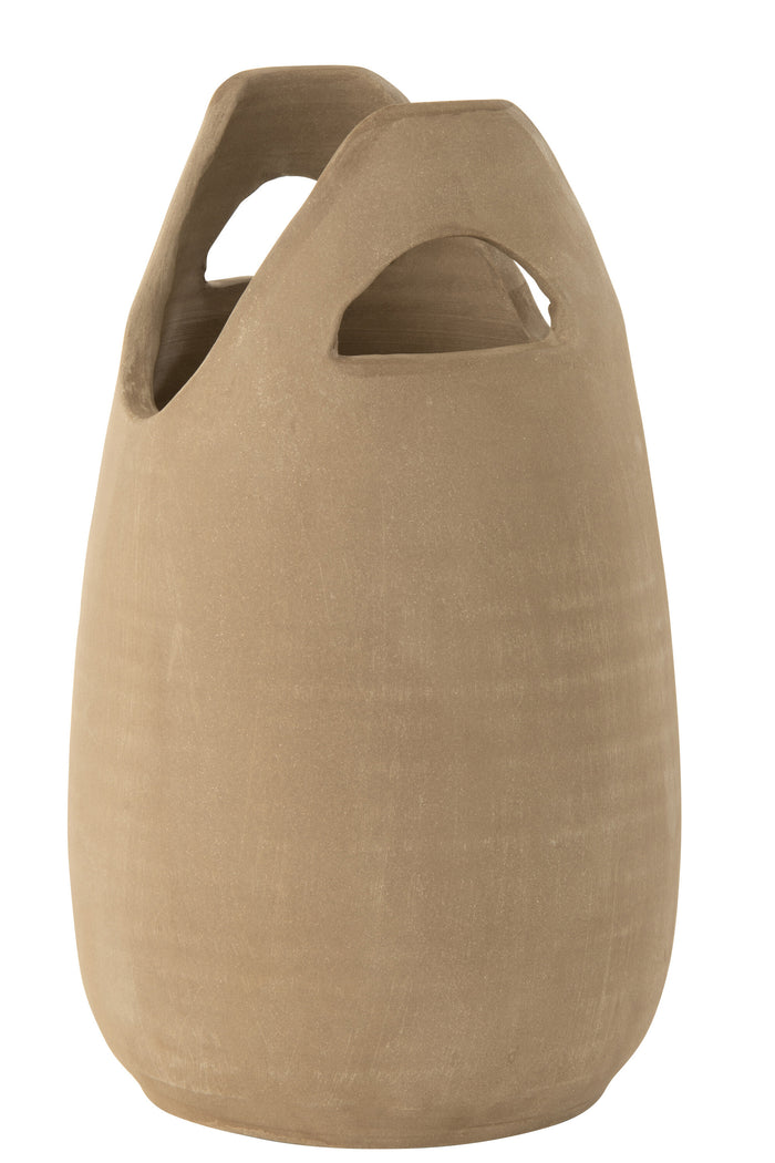 J-Line vaas Handvat - keramiek - beige - large - 40 cm hoog