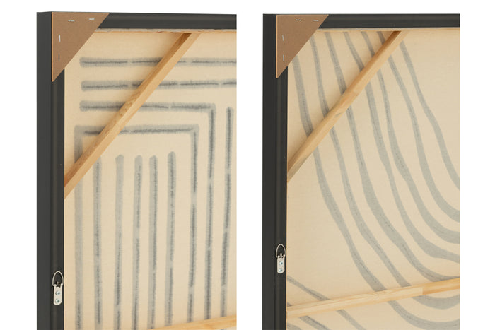 J-Line wanddecoratie Cotton - canvas - ecru|zwart - 2 stuks