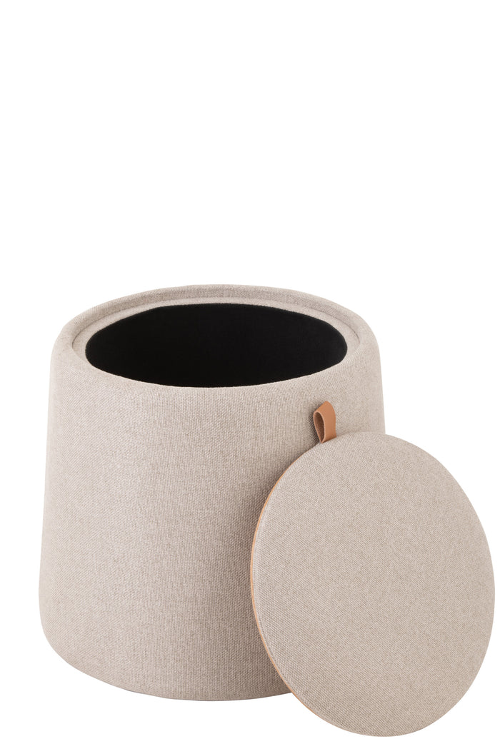 J-Line Poef Hocker Bijzettafel Rond Textiel Hout Beige - 43,5x43,5 CM