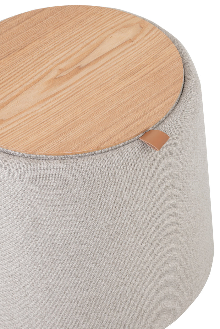 J-Line Poef Hocker Bijzettafel Rond Textiel Hout Beige - 43,5x43,5 CM