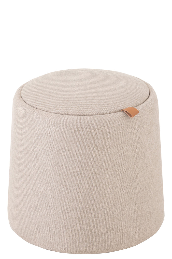 J-Line Poef Hocker Bijzettafel Rond Textiel Hout Beige - 43,5x43,5 CM