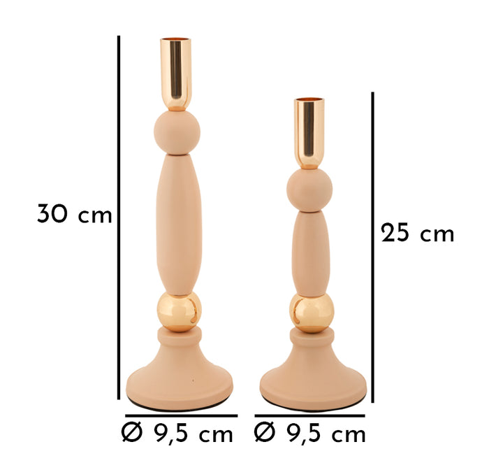 Set van 2 roze en gouden metalen kaarsenhouders