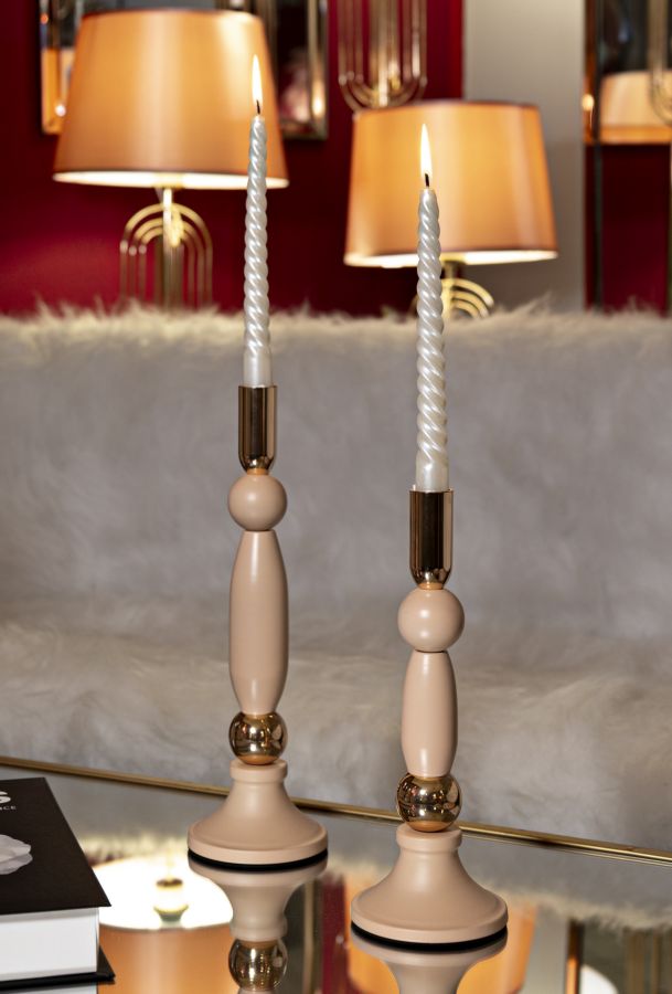 Set van 2 roze en gouden metalen kaarsenhouders