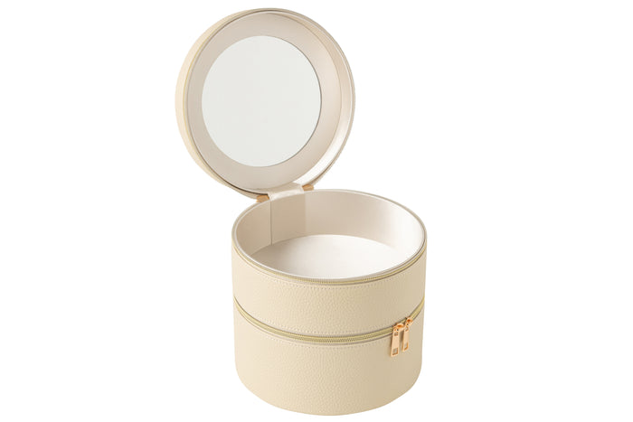 J-Line toilettas Rond + spiegel - kunstleder - beige