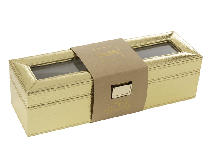 J-Line horloge doos 6 compartimenten - kunstleder - goud