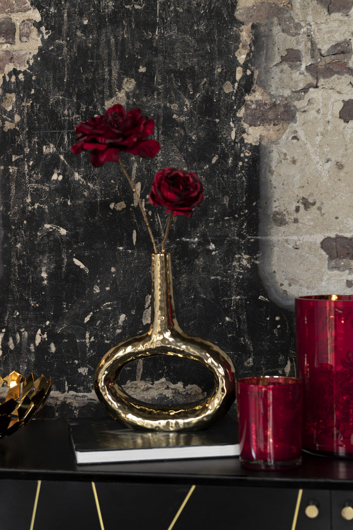 J-Line bloem Roos 1 Stengel - kunststof - rood|goud - small