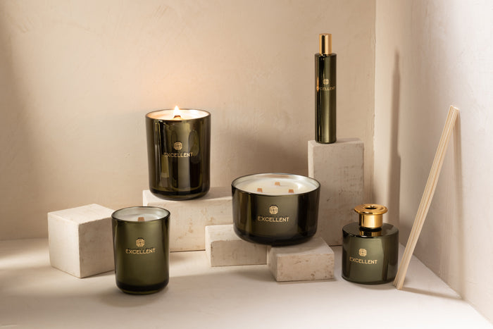 J-Line geurkaars Excellent - Bergamot Wood - glas - groen -
