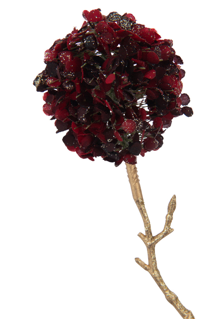J-Line decoratie tak 2 Bloemen Pompons - kunststof - rood|go