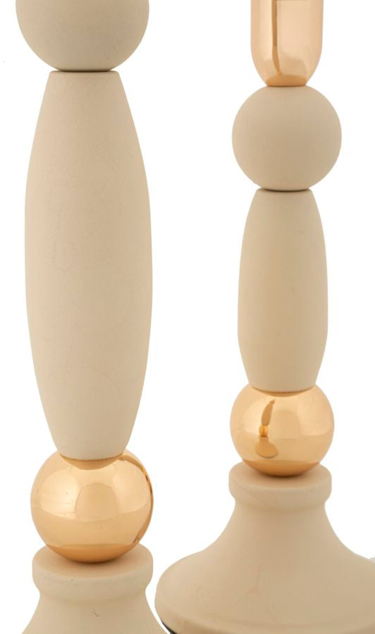 Set van 2 crèmekleurige en gouden metalen kaarsenhouders