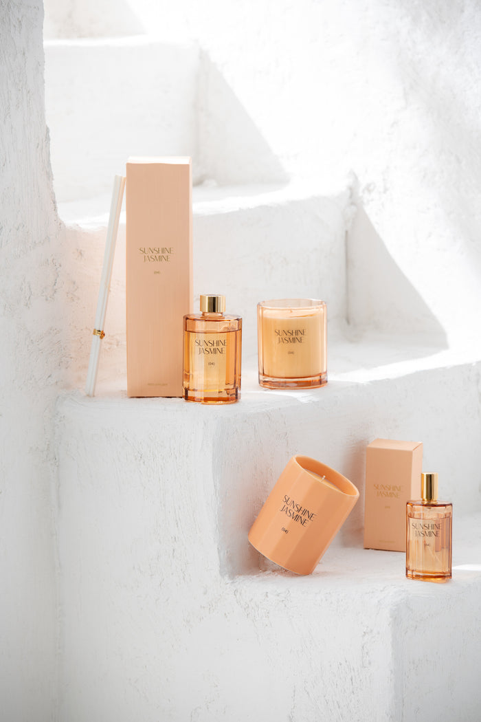 J-Line geurkaars Sunshine Jasmine - glas - goud - 30U