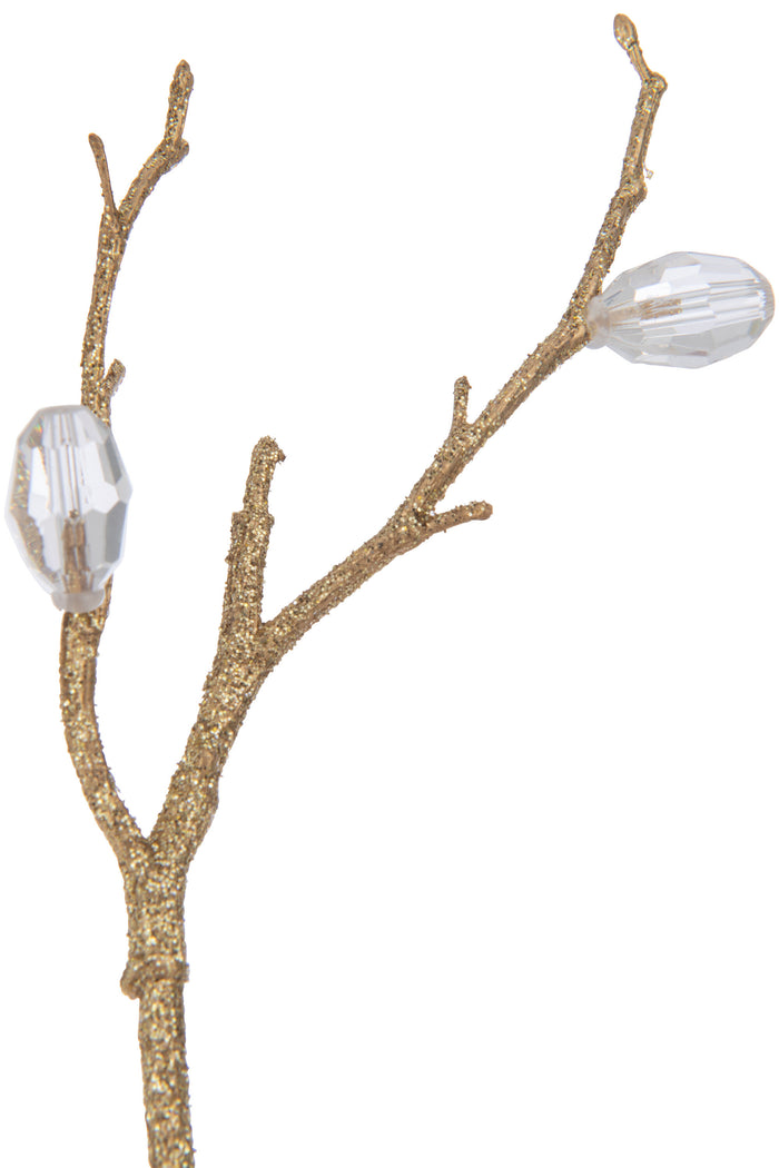 J-Line decoratie Tak Stenen - kunststof - goud|transparant - 24 stuks